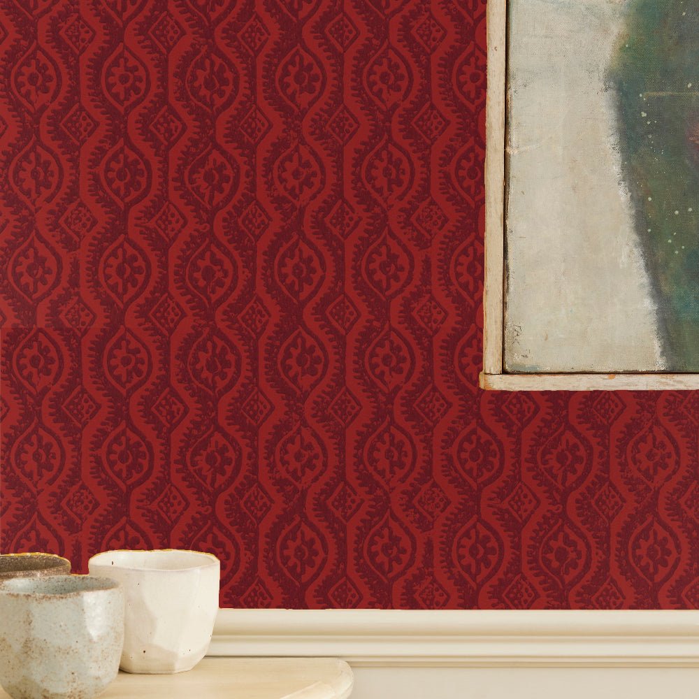Small Damask Wallpaper - Red - Blithfield - 880-04 - Premier Wallcovering