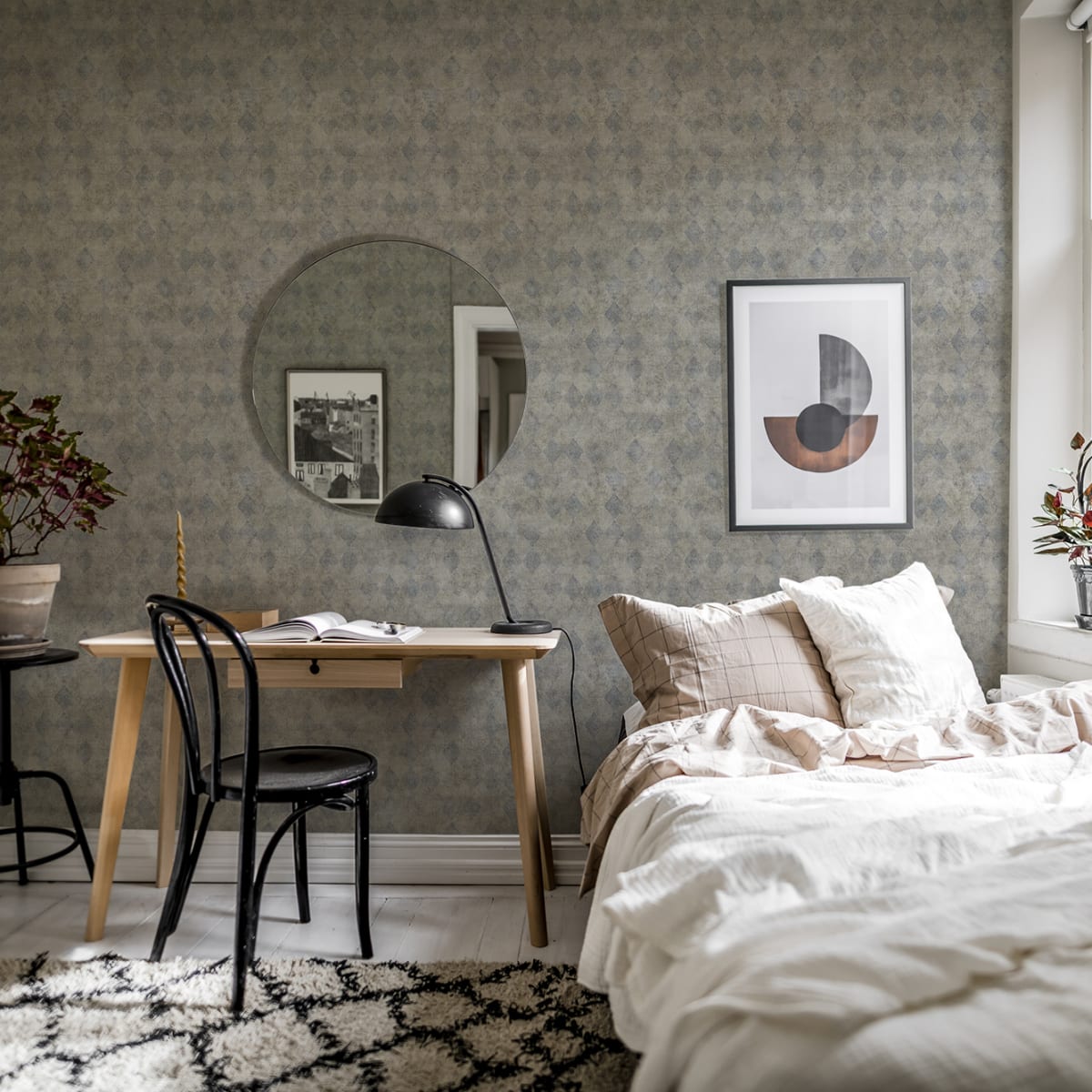 Small Patinated Diamonds Wallpaper - Salt n Pepper - Rebel Walls - R18519 - Premier Wallcovering