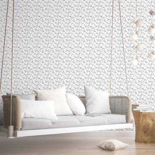 Small Prints Delicate Floral Wallpaper - Black / Greys - Galerie - G56646 - Premier Wallcovering