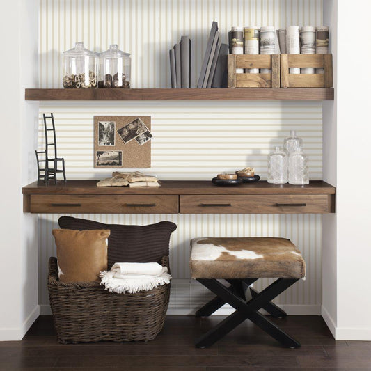 Smart Stripes Breton Stripe Wallpaper - Beige - Galerie - G68052 - Premier Wallcovering
