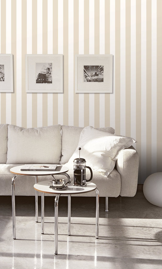 Smart Stripes Striped Wallpaper - Beige / White - Galerie - G67520 - Premier Wallcovering