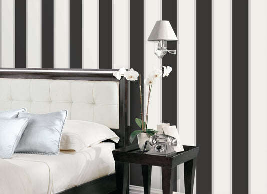 Smart Stripes Wide Stripe Wallpaper - Black / Cream - Galerie - G67543 - Premier Wallcovering