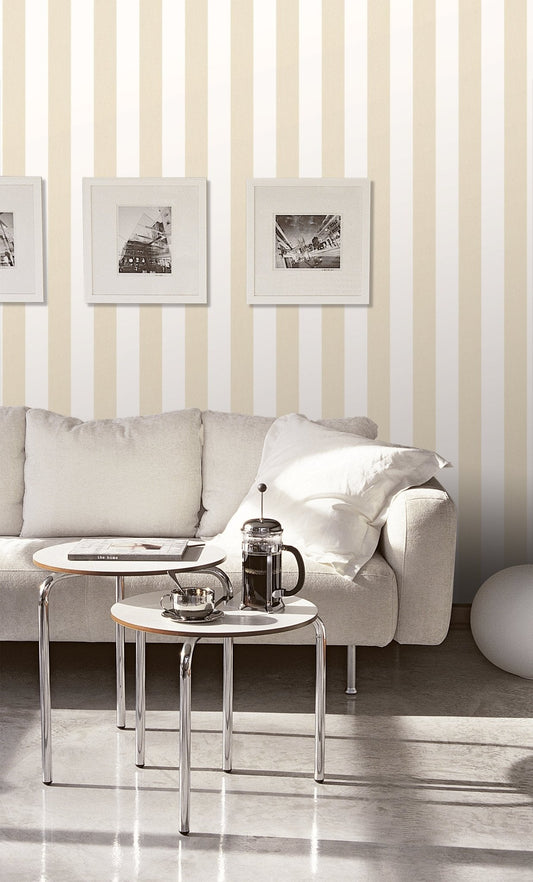 Smart Stripes Wide Stripe Wallpaper - Beige / White - Galerie - G67579 - Premier Wallcovering