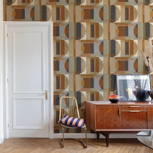 Sojo Geometric Wallpaper - Brown Multi - Grandeco - A64902 - Premier Wallcovering