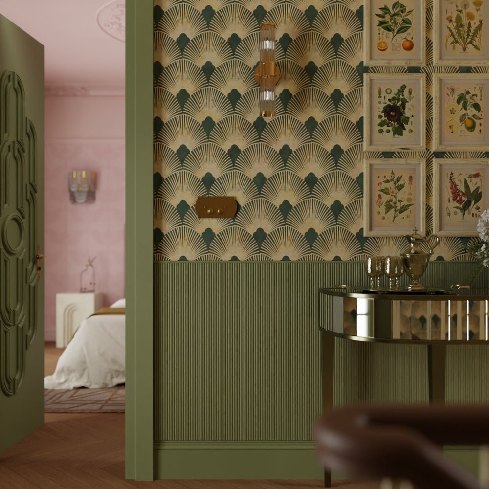 Soleil Wallpaper - Juniper and Gold - LAN100175 - Lucie Annabel - Premier Wallcovering