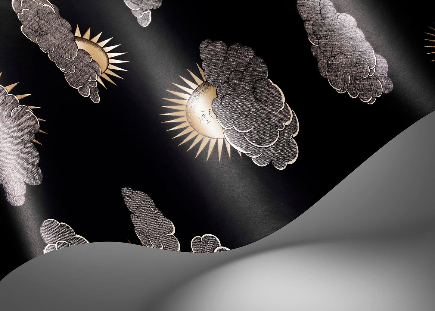 Soli e Nuvole Wallpaper - Gold & Silver on Charcoal - 123/2008 - Cole & Son - Premier Wallcovering