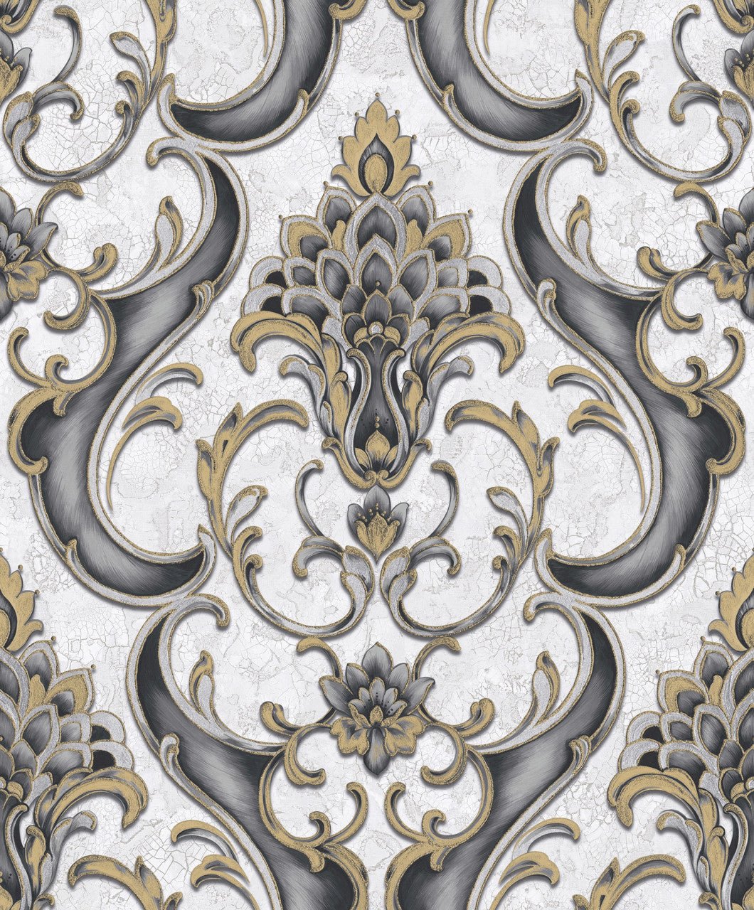 Sonata Damask Wallpaper - Black Gold - Rasch - 539783 - Premier Wallcovering