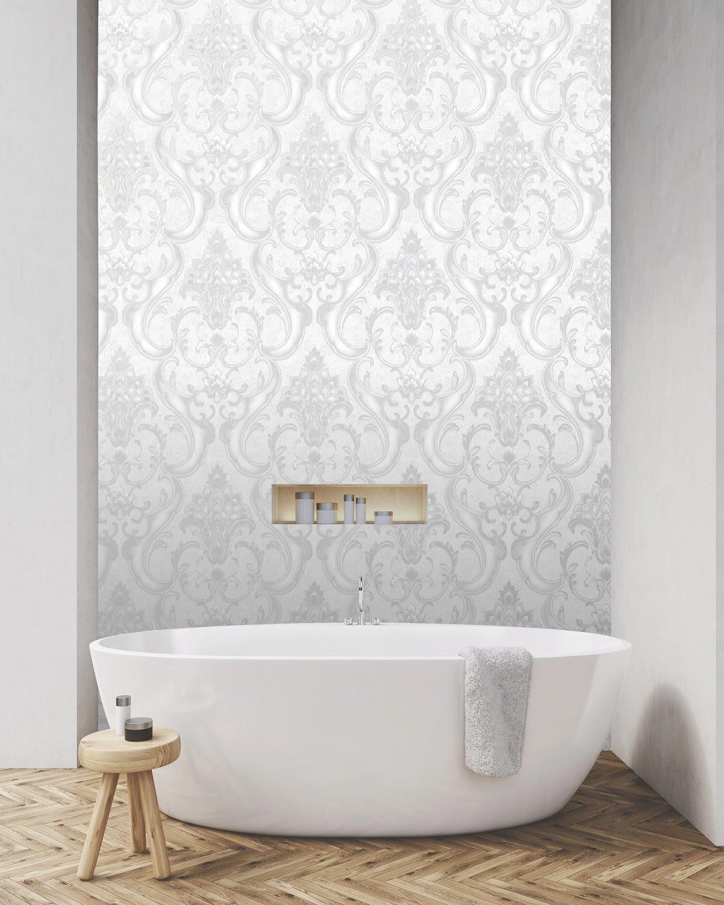 Sonata Damask Wallpaper - Silver Grey - Rasch - 539776 - Premier Wallcovering