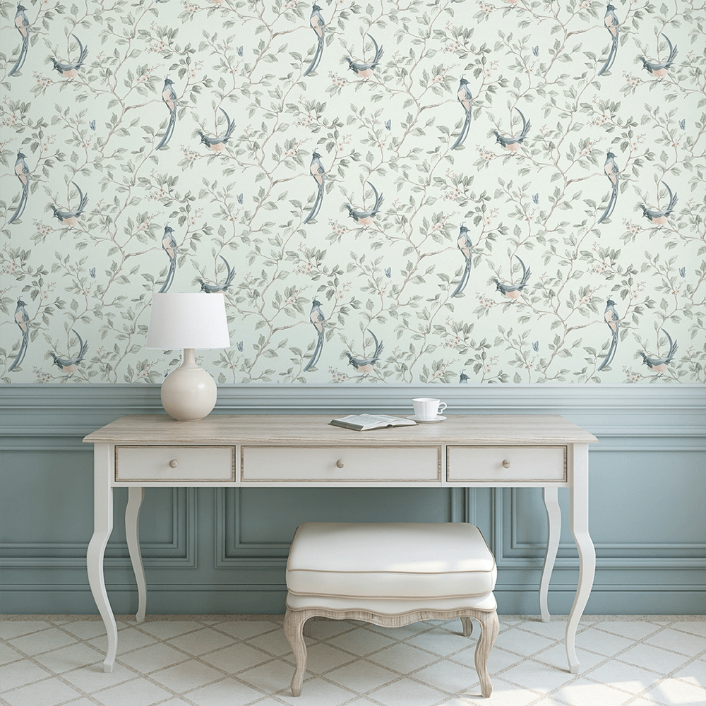 Song of The Lovebirds Wallpaper - Duck Egg - LAN100391 - Lucie Annabel - Premier Wallcovering