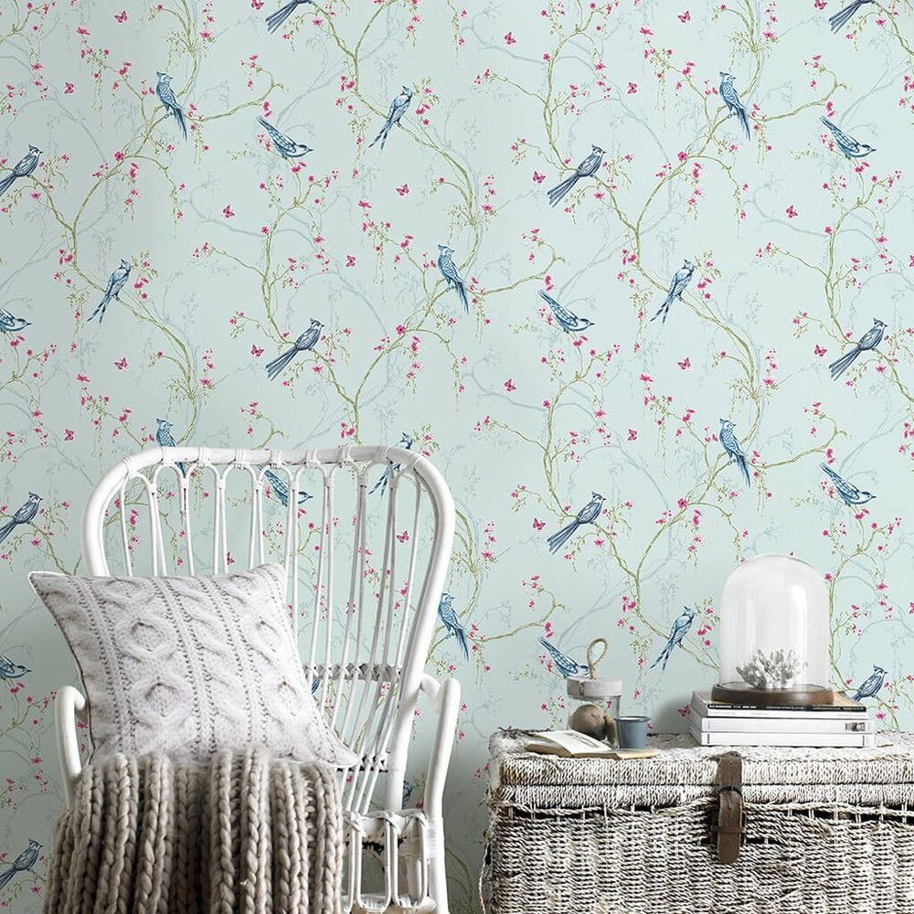 Songbird Wallpaper - Duck Egg - Superfresco Easy - 101843 - Premier Wallcovering