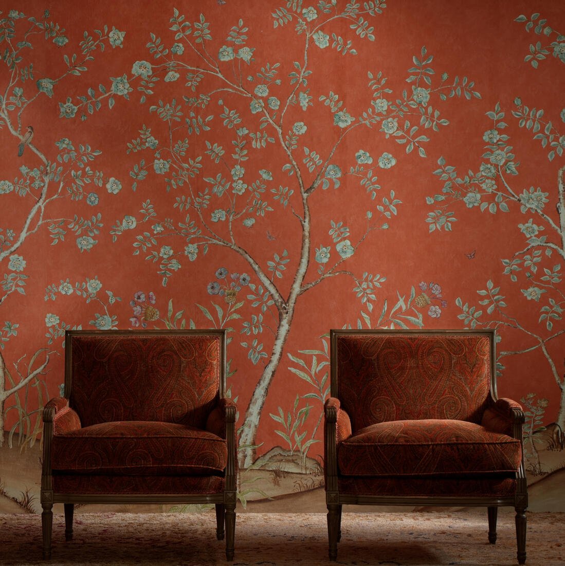 Songbird Wallpaper - Sunset Orange - Andrew Martin - KKSBSU - Premier Wallcovering