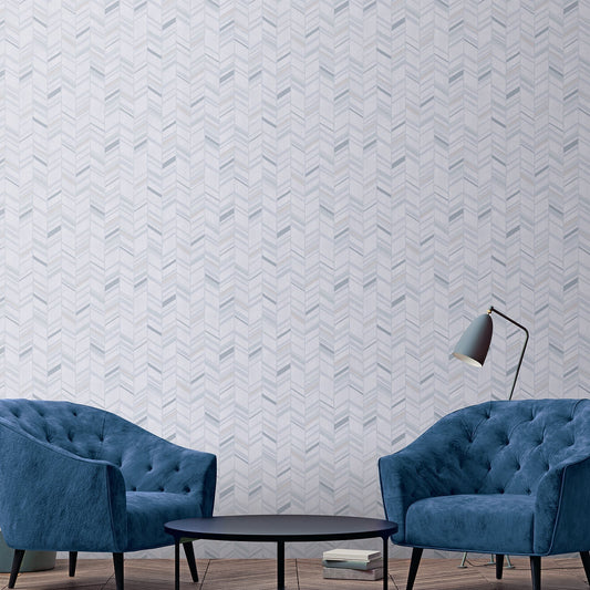 Special FX Chevron Wallpaper - Silver / Aqua / Grey - Galerie - G67711 - Premier Wallcovering