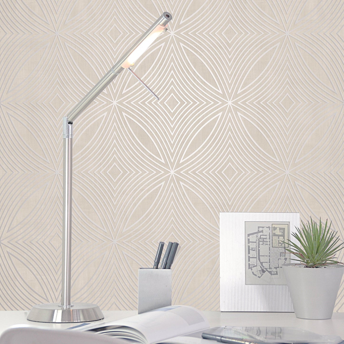 Special FX Geometric Spiral Wallpaper - Silver / Taupe - Galerie - G67722 - Premier Wallcovering