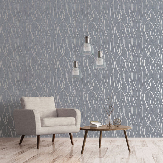 Special FX Ribbon Wallpaper - Blue - Galerie - G67720 - Premier Wallcovering