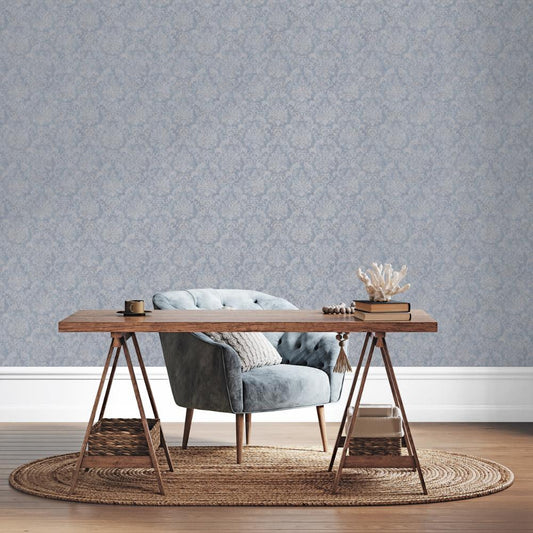 Special FX Special Damask Wallpaper - Blue / Silver - Galerie - G68088 - Premier Wallcovering