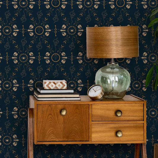 Spellbound Wallpaper - Midnight Blue & Mustard - Lust Home - LH900115 - Premier Wallcovering