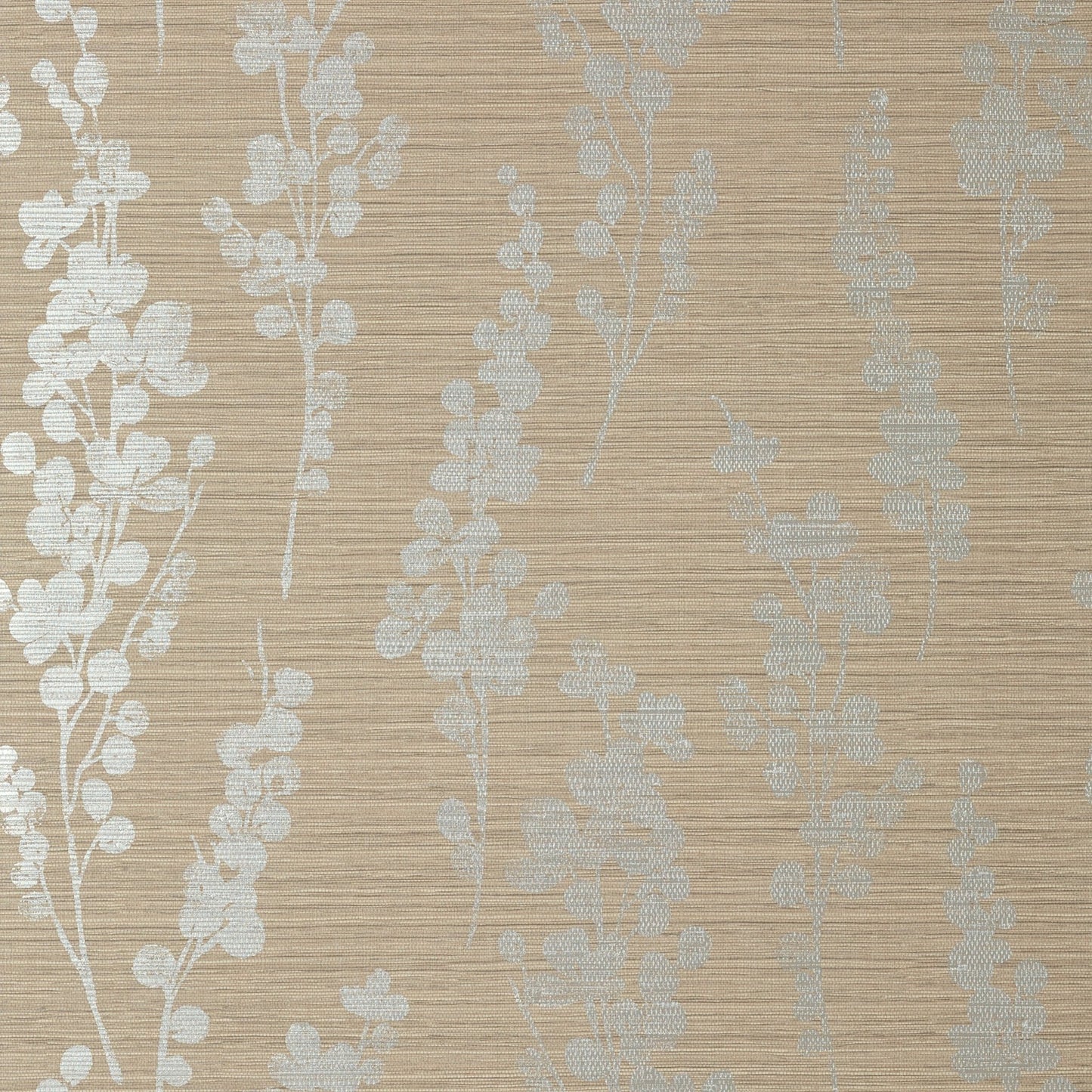Spring Blooms Wallpaper - Metallic Silver on Taupe - Thibaut - T41053 - Premier Wallcovering