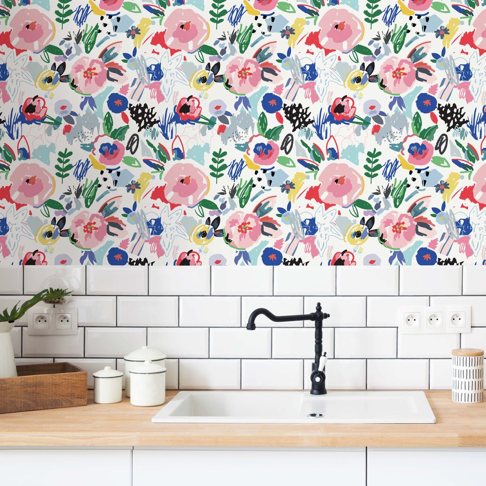 Spring Fling Wallpaper - Multicoloured on White - Lust Home - LH900323 - Premier Wallcovering