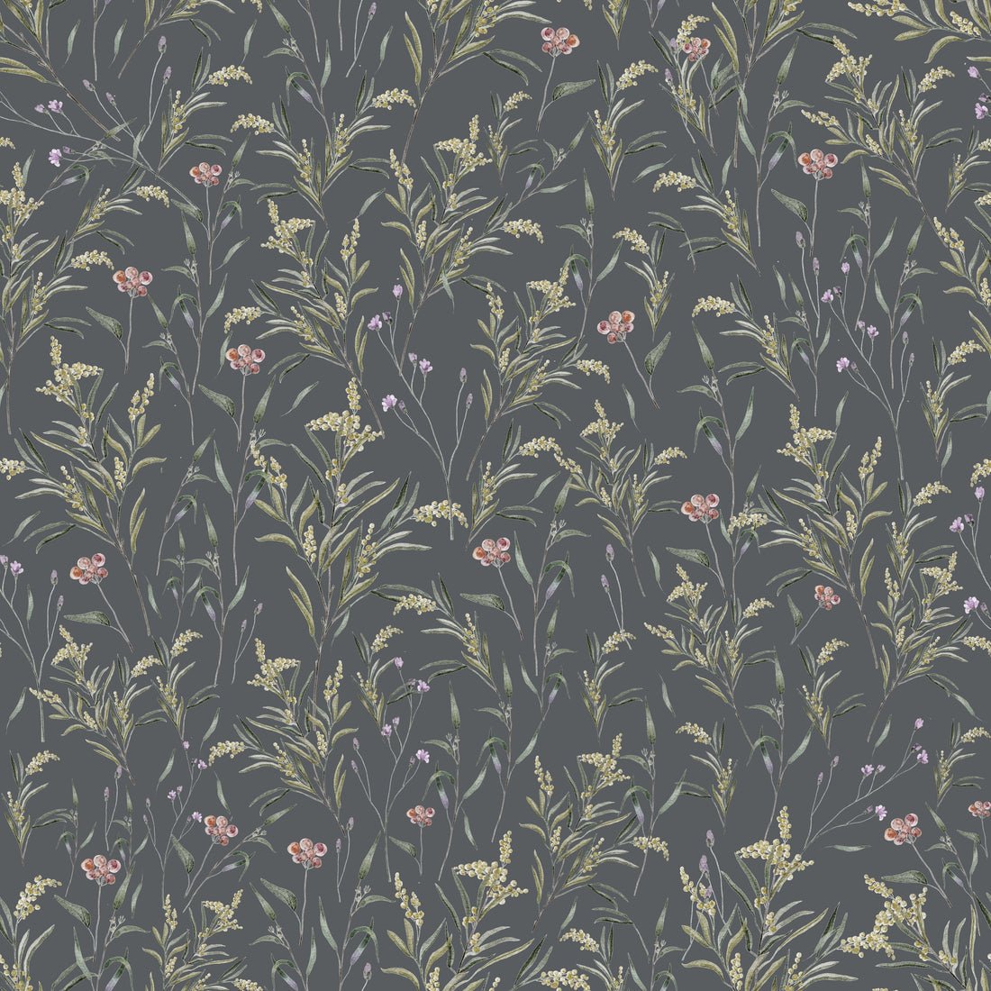 Spring Meadow Wallpaper - Midnight - Summer Gray - Premier Wallcovering