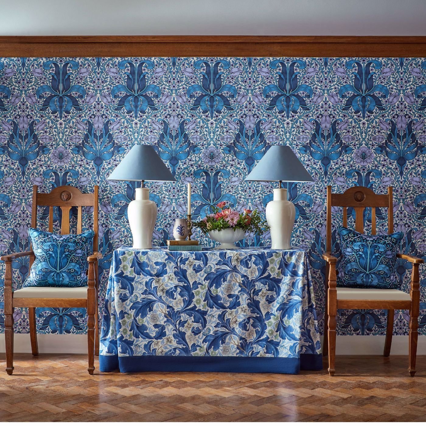 Spring Thicket Wallpaper - Indigo/Lilac - 217338 - Morris & Co - Premier Wallcovering