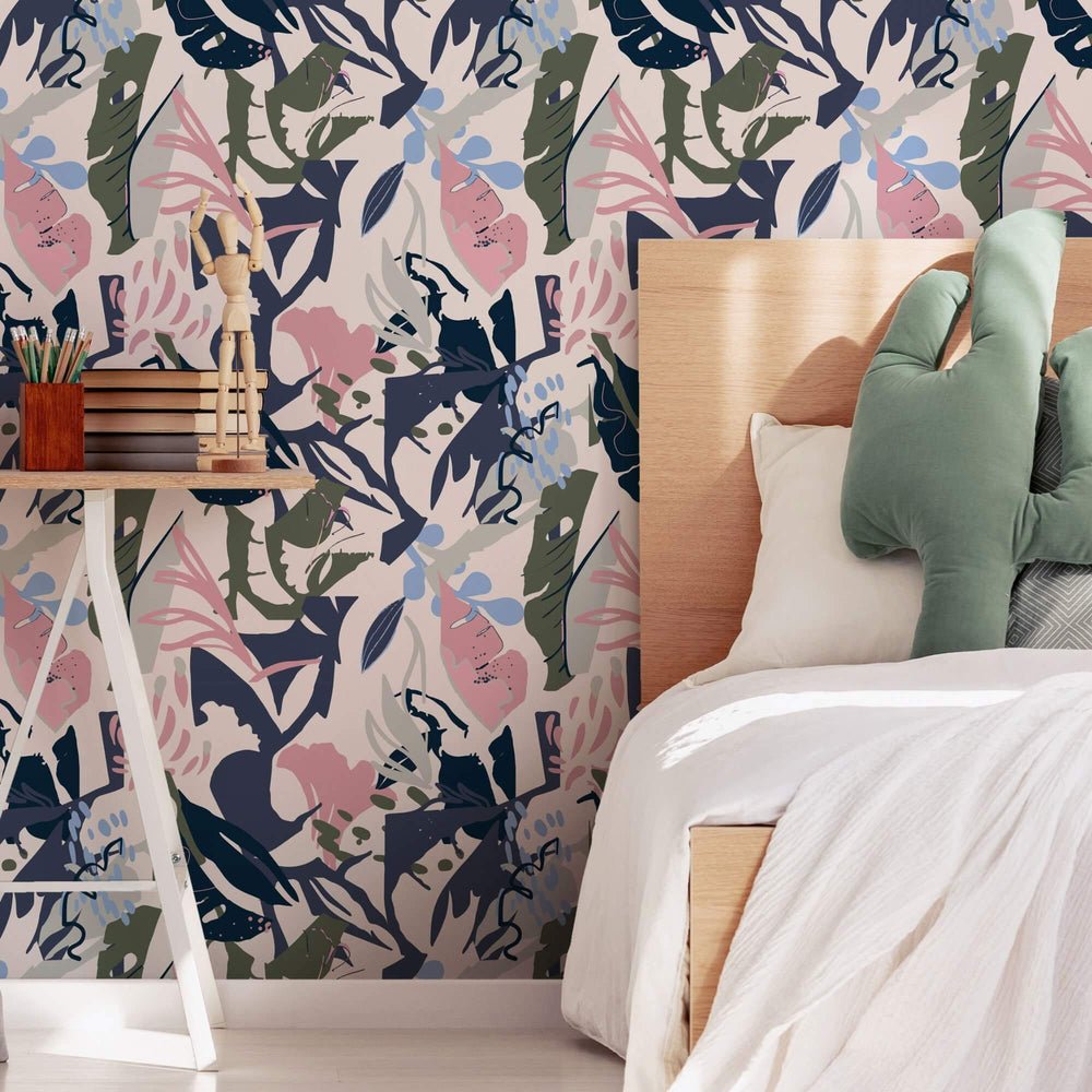 Spring Vacation Wallpaper - Candy Pink, Jungle Green, Midnight Navy & Safari Cream - Lust Home - LH900288 - Premier Wallcovering