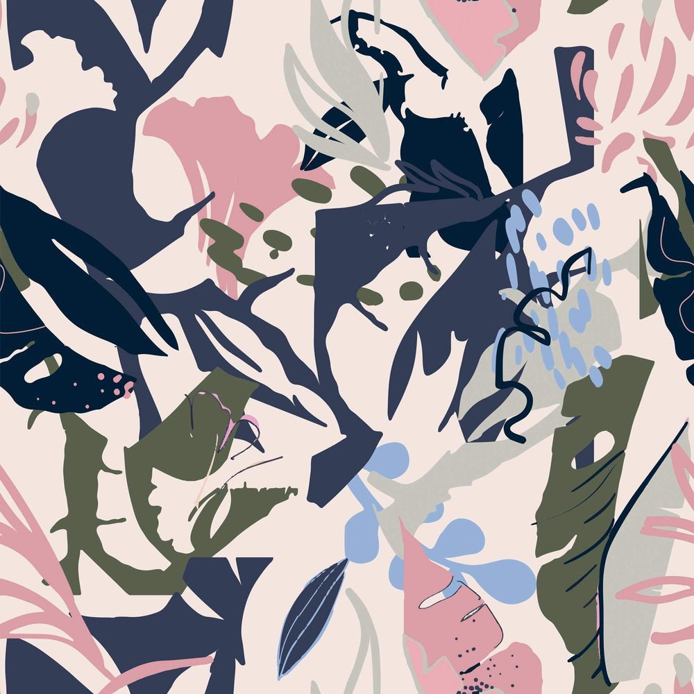 Spring Vacation Wallpaper - Candy Pink, Jungle Green, Midnight Navy & Safari Cream - Lust Home - LH900288 - Premier Wallcovering