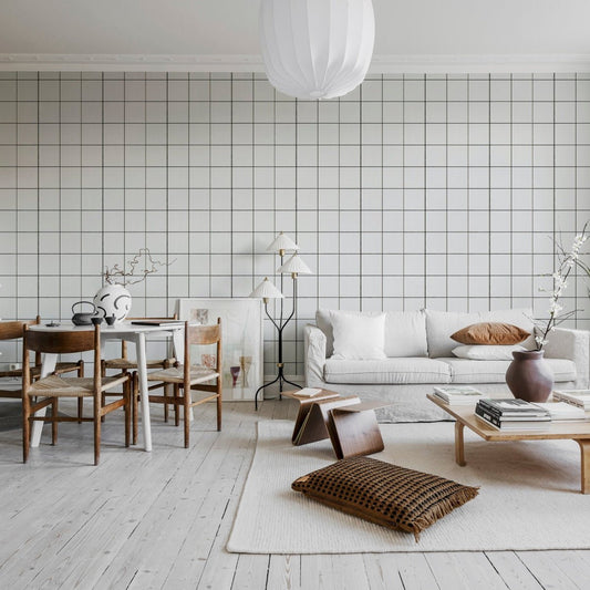 Square Tiles Wallpaper - White - Rebel Walls - R18536 - Premier Wallcovering