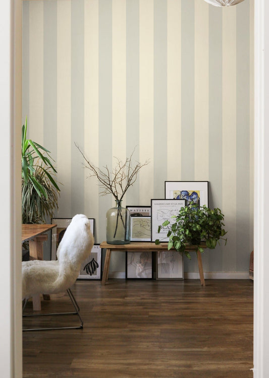 St Helen Stripes Wallpaper - Green - Summer Gray - Premier Wallcovering