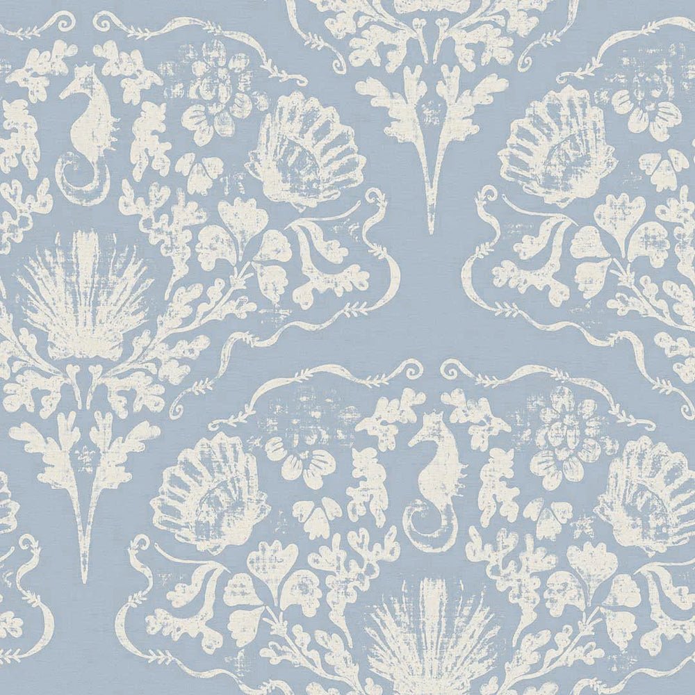 St. Mawes Lace Wallpaper - Pearl White on Cornflower Blue - LAN100326 - Lucie Annabel - Premier Wallcovering