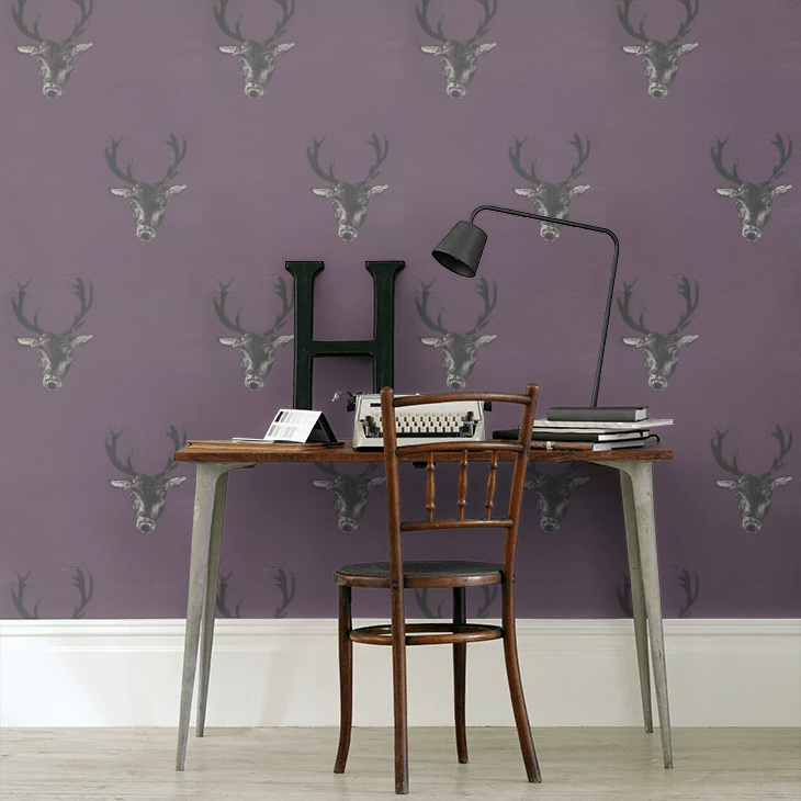 Stag Print Wallpaper - Plum - The Graduate Collection - 29492 - Premier Wallcovering