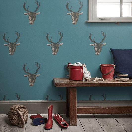 Stag Print Wallpaper - Teal - The Graduate Collection - 26220 - Premier Wallcovering