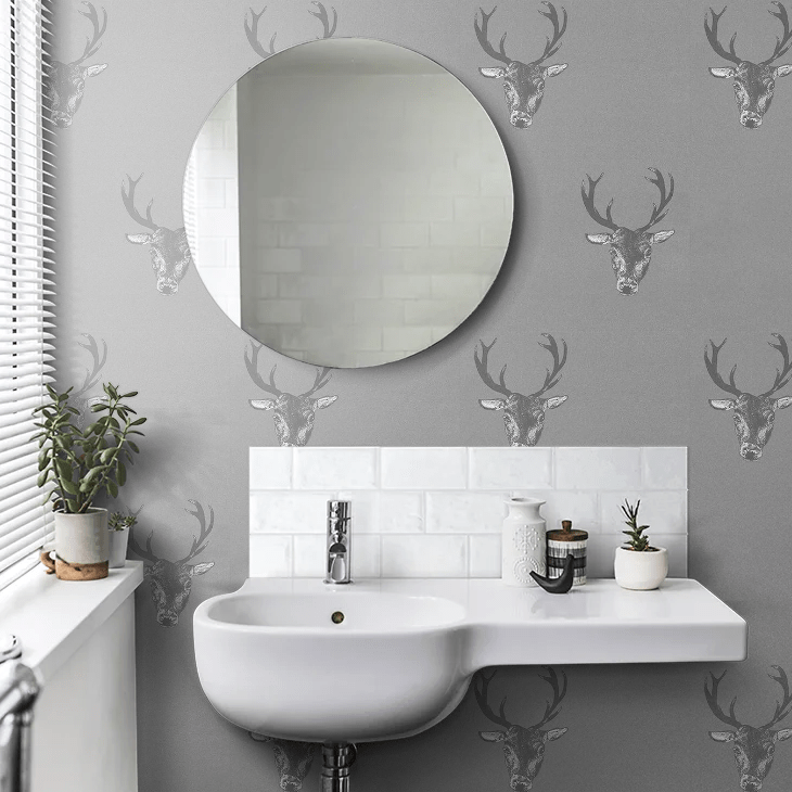 Stag Print Wallpaper - Grey - The Graduate Collection - 32824 - Premier Wallcovering