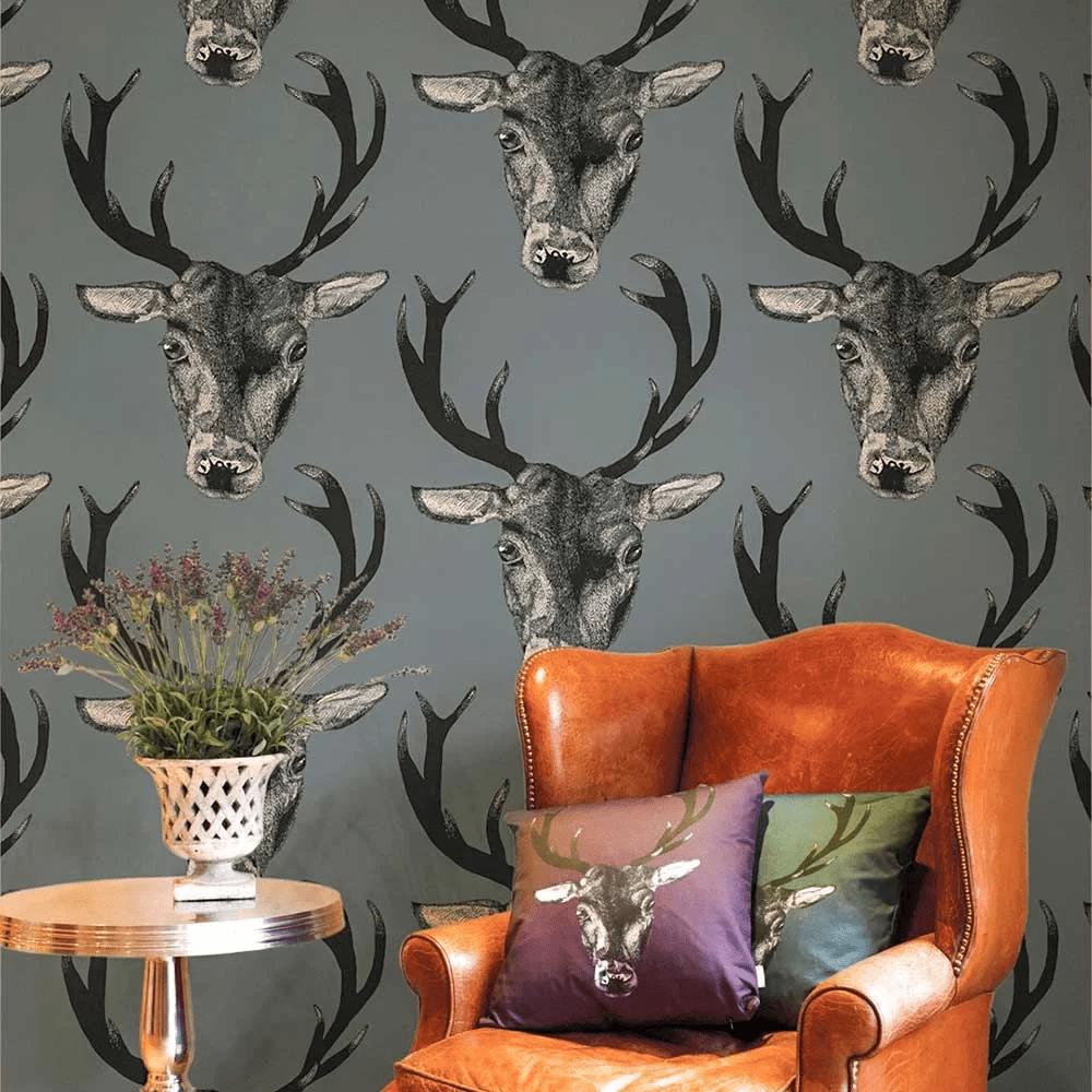 Stag Wallpaper - Grey - The Graduate Collection - LB1STAWALGRE - Premier Wallcovering