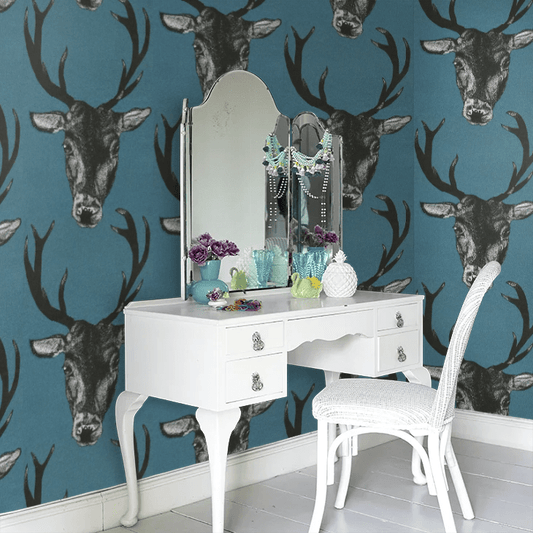 Stag Wallpaper - Teal - The Graduate Collection - 26218 - Premier Wallcovering