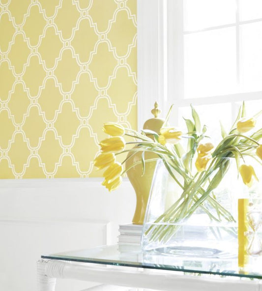 Stanbury Trellis Wallpaper - Linen on Aqua - Thibaut - T35120 - Premier Wallcovering