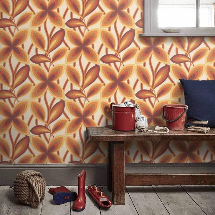 Starflower Wallpaper - Orange - Little Greene - 0280STMARIG - Premier Wallcovering