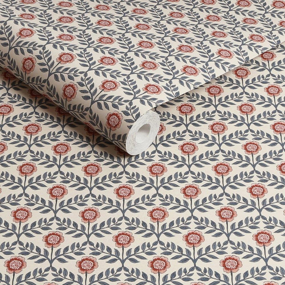 Stately Floral Wallpaper - Cream & Blue - Joules - 128956 - Premier Wallcovering