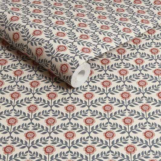 Stately Floral Wallpaper - Cream & Blue - Joules - 128956 - Premier Wallcovering