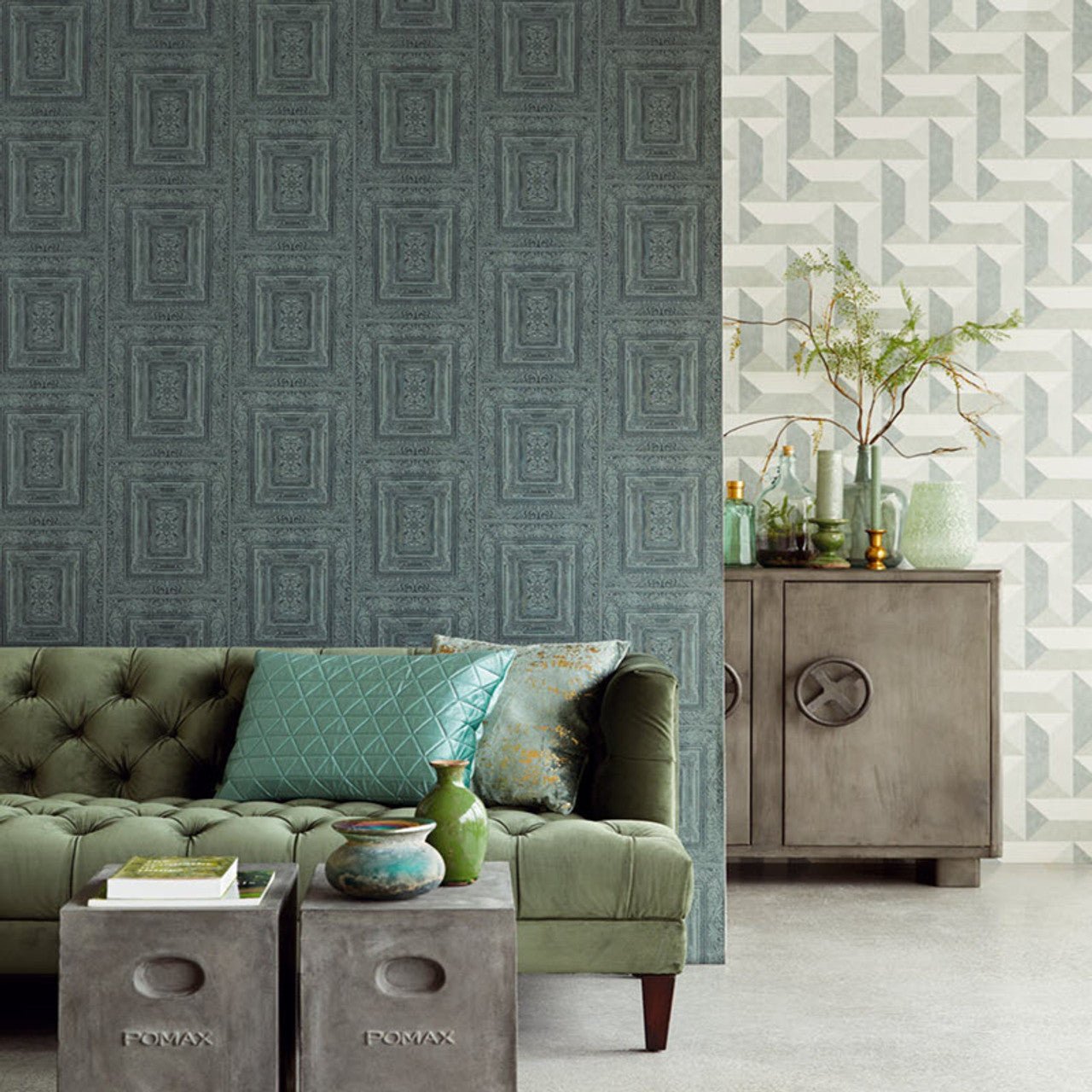 Stature Traditional Wallpaper - Teal - Eijffinger - 382523 - Premier Wallcovering