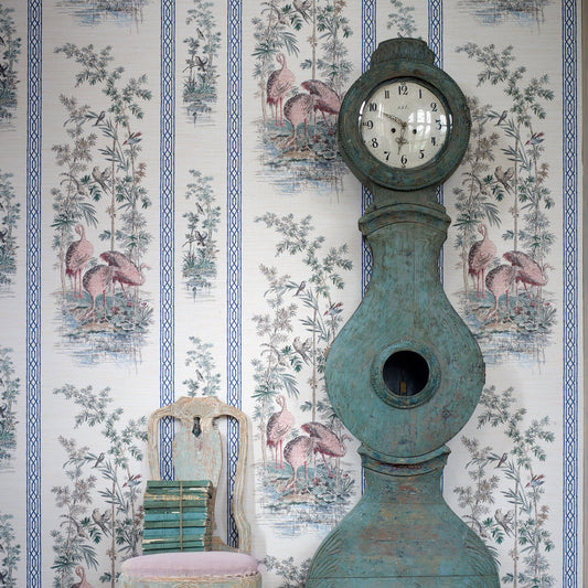Storks & Thrushes Wallpaper - Tuscan Pink / Cobalt - ZCOT313032 - Zoffany - Premier Wallcovering