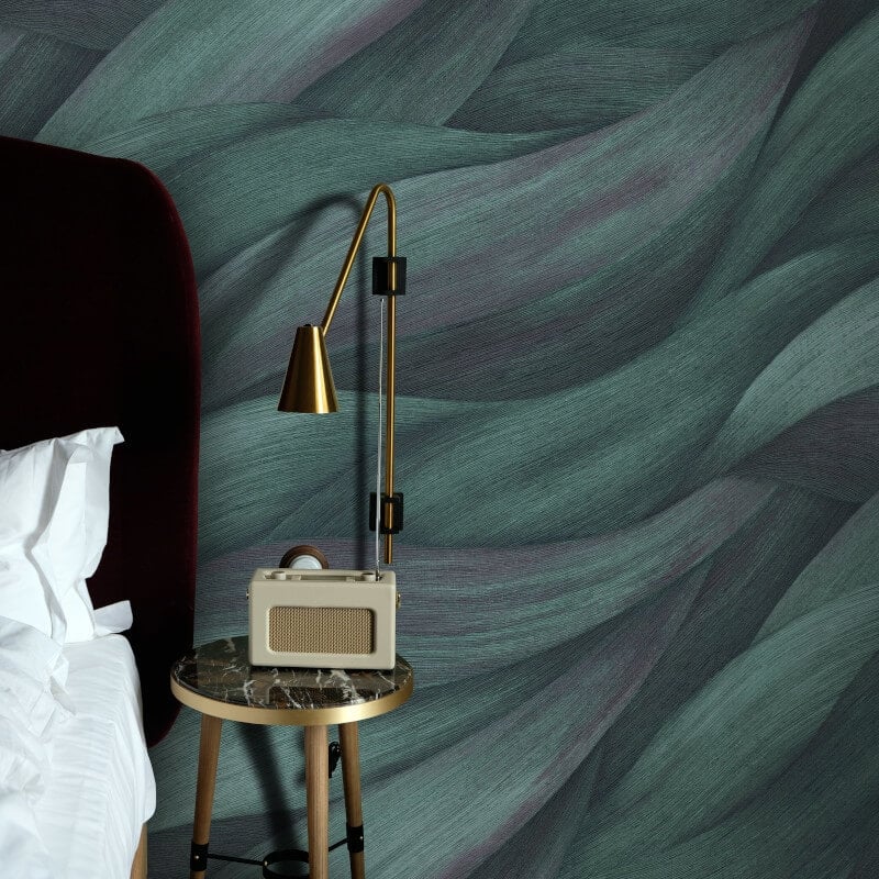 Stormy Lush Leaves Metallic Wallpaper - Petrol/Purple - Erismann - 10257 - 18 - Premier Wallcovering