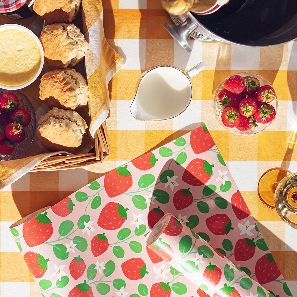 Strawberry Fields Forever Wallpaper - Peach, Strawberry Red & Field Green - Lust Home - LH900345 - Premier Wallcovering