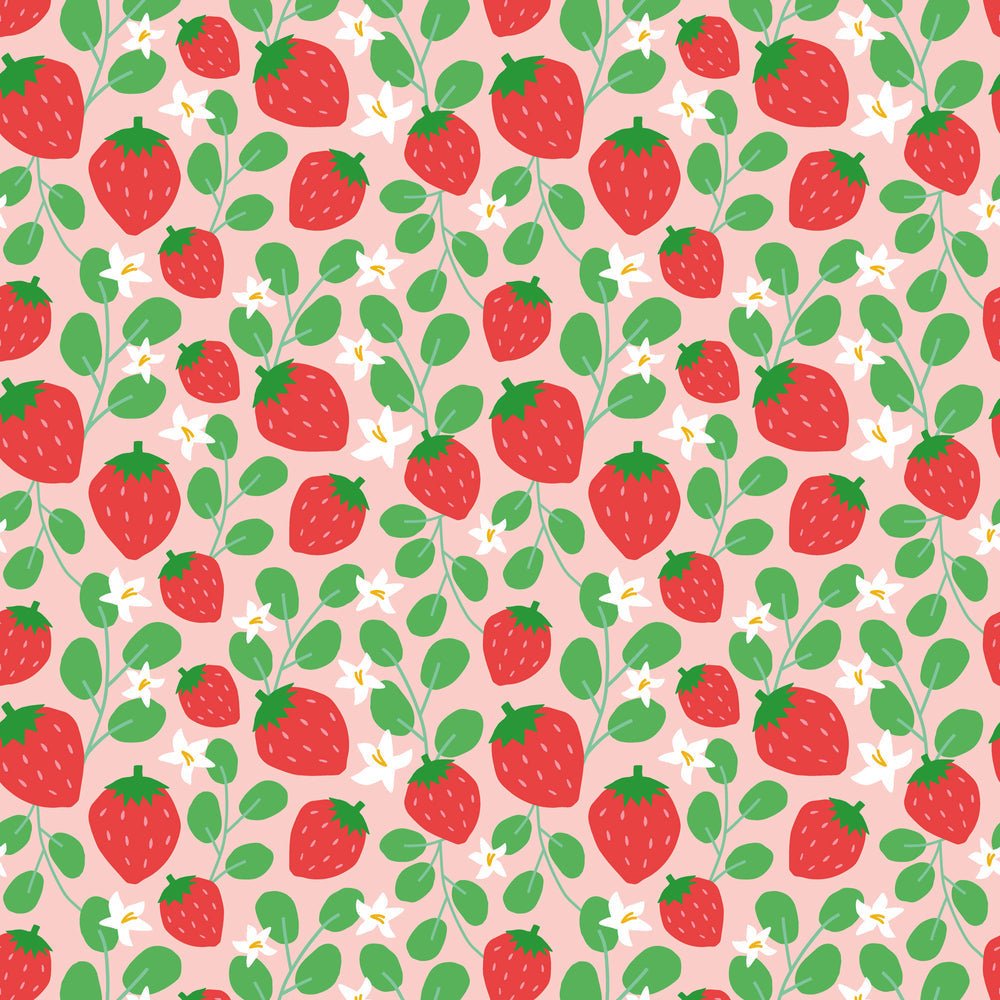 Strawberry Fields Forever Wallpaper - Peach, Strawberry Red & Field Green - Lust Home - LH900345 - Premier Wallcovering