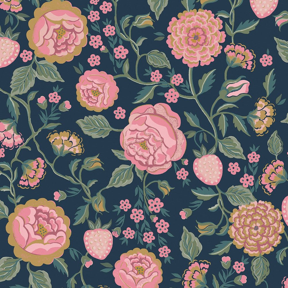 Strawberry Garden Wallpaper - Navy - 125500 - Cath Kidston - Premier Wallcovering