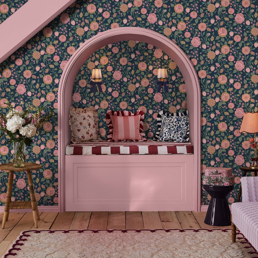 Strawberry Garden Wallpaper - Navy - 125500 - Cath Kidston - Premier Wallcovering
