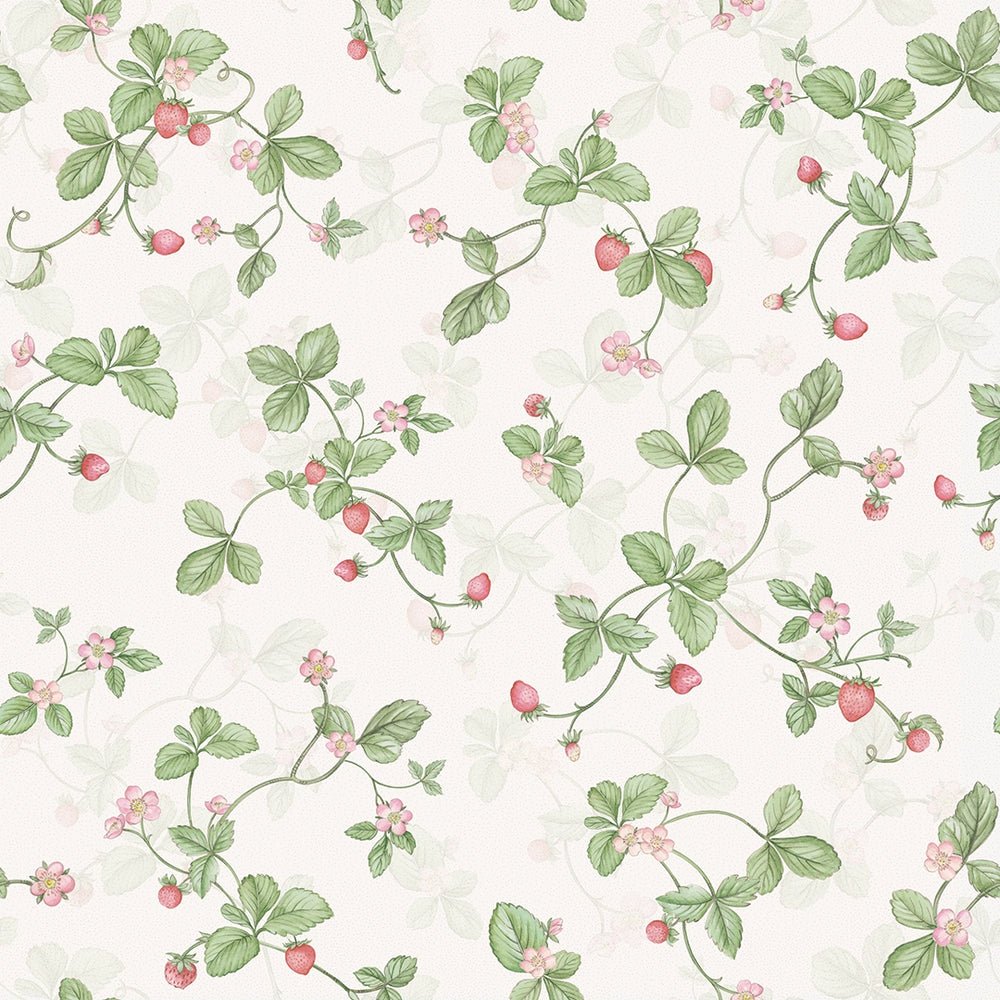 Strawberry Harvest Wallpaper - Summer Greens and Berry Red - LAN100382 - Lucie Annabel - Premier Wallcovering