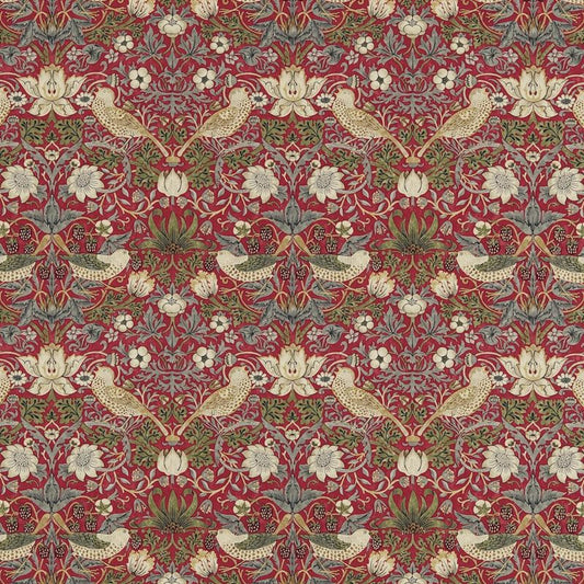 Strawberry Thief Fabric - Chocolate/Slate - Morris & Co - 220311 - Premier Wallcovering