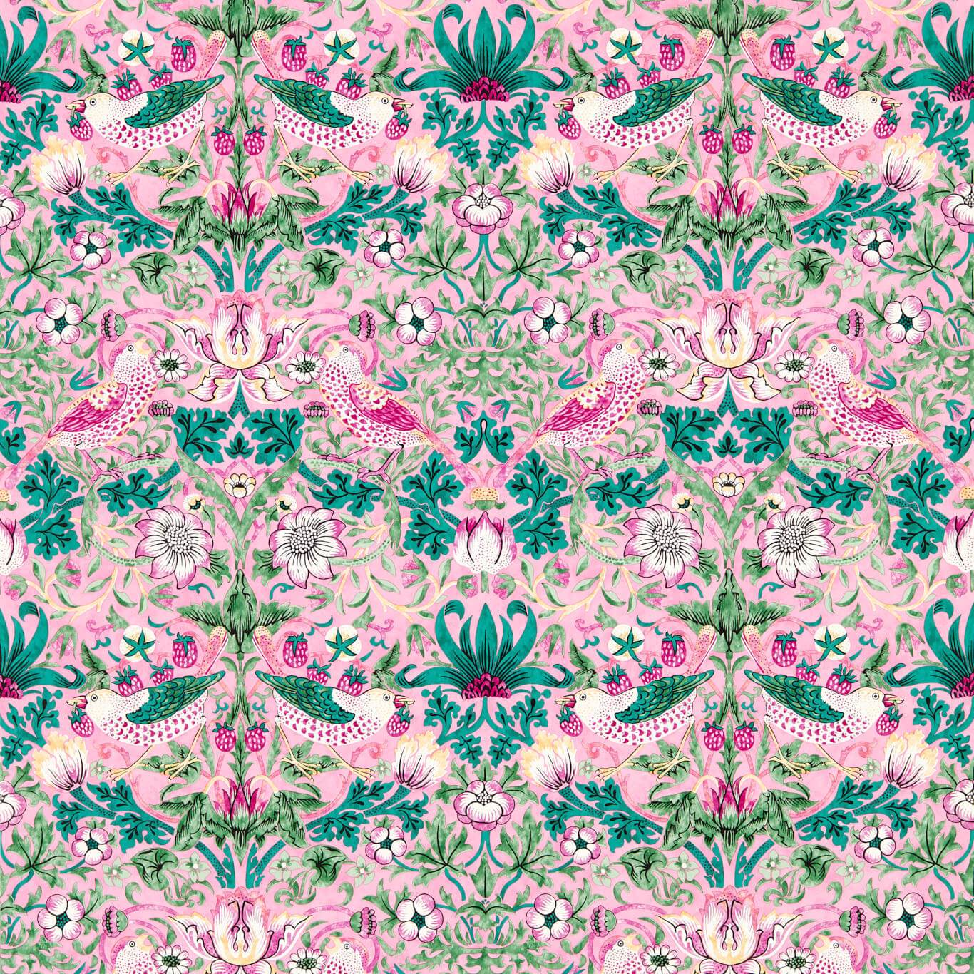 Strawberry Thief Wallpaper - Miami Strip - 510021 - Morris & Co - Premier Wallcovering