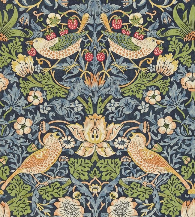 Strawberry Thief Wallpaper - Indigo/Mineral - 212564 - Morris & Co - Premier Wallcovering
