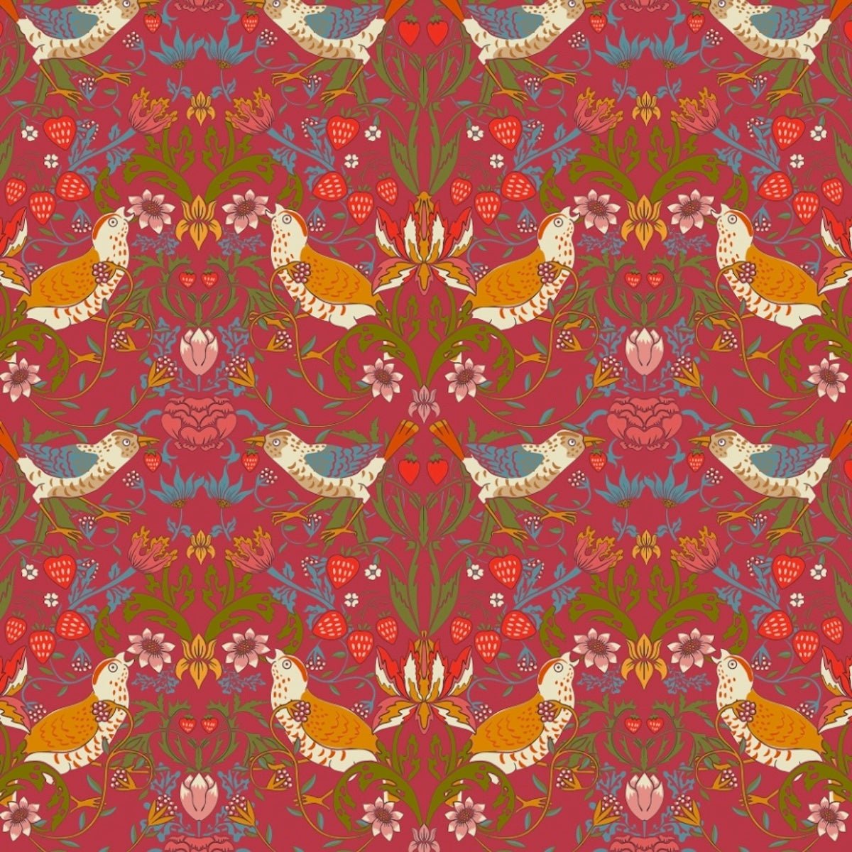 Morris Collections - 1027 - Strawberry Thief Wallpaper - Crimson - Red - Premier Wallcovering